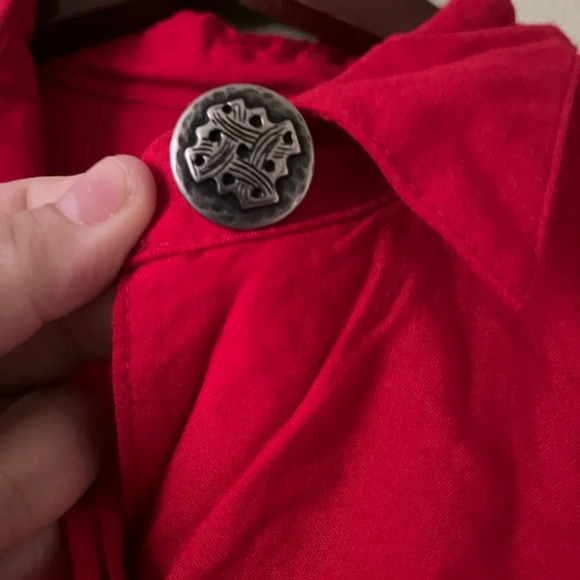 Red Rough Rider by Circle T Cowboy Shirt with Multicolor Beading- Size Medium - Picture 5 of 6